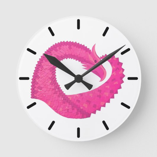 Warmroze hartdraak op wit ronde klok (Voorkant)