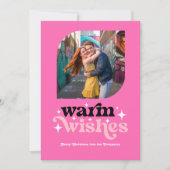 Warmroze Moderne Retro Kerst Foto Feestdagenkaart (Voorkant)