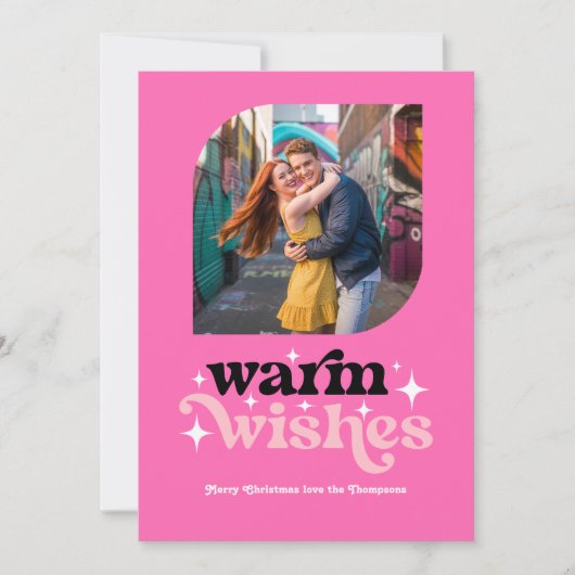 Warmroze Moderne Retro Kerst Foto Feestdagenkaart (Voorkant)