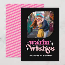 Warmroze & Roze Moderne Retro Kerst Foto Feestdagenkaart