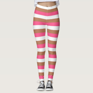 Warmroze, witte en bruine strepen leggings