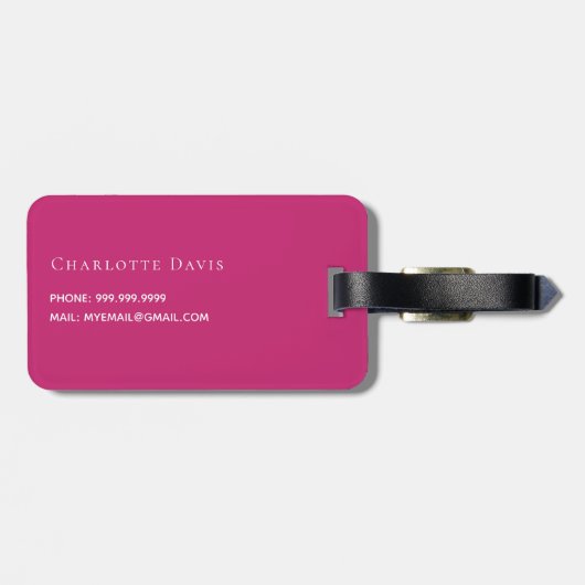 Warmroze witte initialen bagagelabel (Achterkant horizontaal)