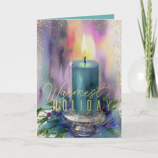 Warmste Kerstgroeten Waterverf Kaars Feestdagen Kaart (Voorkant)