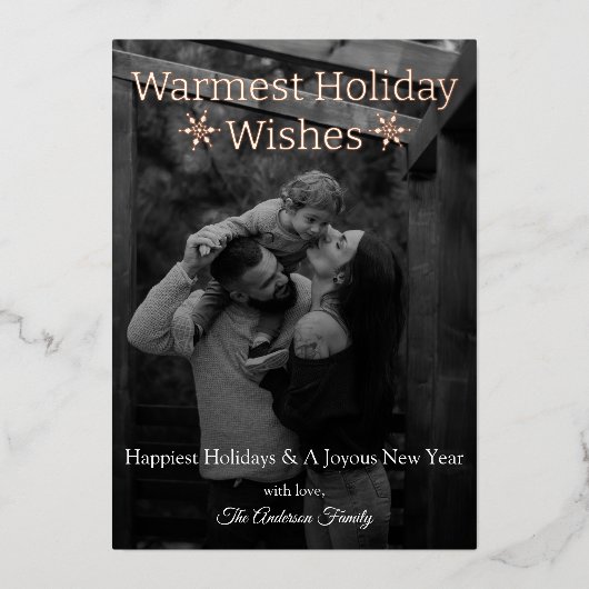 Warmste Vakantie Wensen Sneeuwvlokken Foto Folie K Folie Feestdagenkaart (Voorkant)