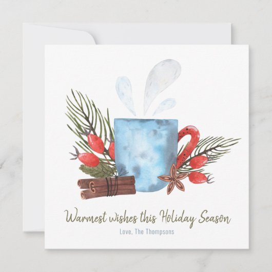 Warmste vakantiewensen Gezellige Mok Feestdagenkaart (Voorkant)