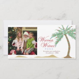 Warmste vakantiewensen, kerststrandpalmboom feestdagenkaart