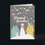 Warmste vernis |  Snowman Feestdagen Kaart<br><div class="desc">Verander de binnentekst om deze schattige kerstkaart aan te passen aan je eigen smaak, of laat de mooie gevoelens net zoals ze zijn. De binnenkant van de kaart is ook versierd met hangende ornamenten en een kleine vogel. Buiten een schattige sneeuwman wensen je vrienden en geliefden de harste wensen van...</div>