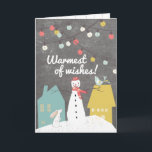 Warmste vernis |  Snowman Feestdagen Kaart<br><div class="desc">Verander de binnentekst om deze schattige kerstkaart aan te passen aan je eigen smaak, of laat de mooie gevoelens net zoals ze zijn. De binnenkant van de kaart is ook versierd met hangende ornamenten en een kleine vogel. Buiten een schattige sneeuwman wensen je vrienden en geliefden de harste wensen van...</div>