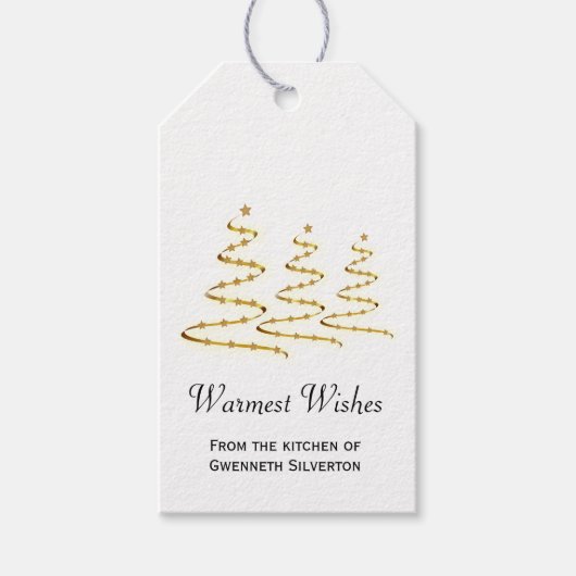 Warmste Wensen Artsy Goud Gestileerde Kerstbomen Cadeaulabel (Voorkant)