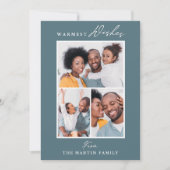 Warmste wensen Blauw Drie Fotocollage Feestdagenkaart (Voorkant)