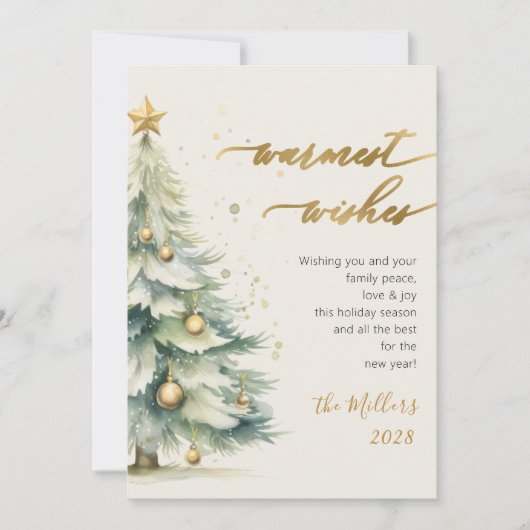 Warmste wensen Chic Gold Script Kerstboom Feestdagenkaart (Voorkant)