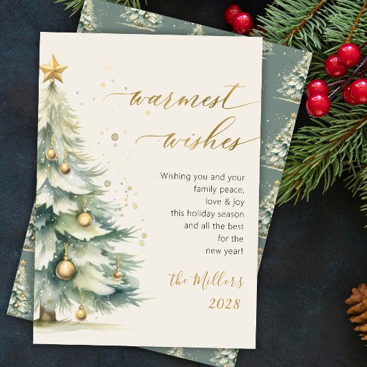 Warmste wensen Chic Gold Script Kerstboom Feestdagenkaart