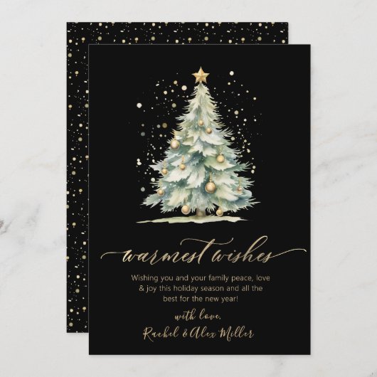 Warmste wensen Chic Gold Script Tree Non Photo Feestdagenkaart (Voorkant / Achterkant)