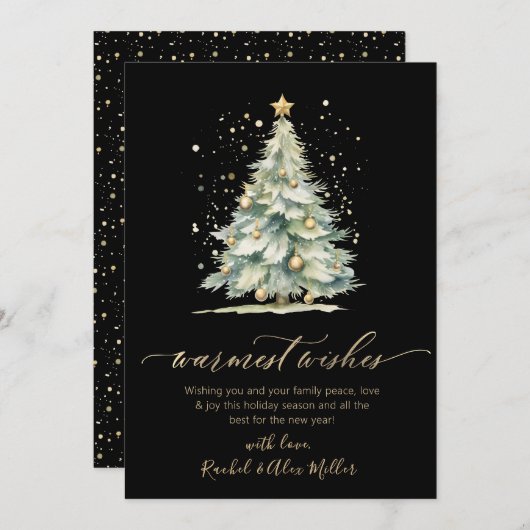 Warmste wensen Chic Gold Script Tree Non Photo Feestdagenkaart (Voorkant / Achterkant)