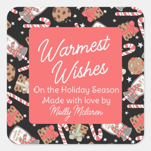 Warmste Wensen Cookie Baking Goods Aangepaste Fees Vierkante Sticker (Voorkant)