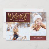 Warmste Wensen Faux Gold Foil 2 Foto Feestdagenkaart (Voorkant)