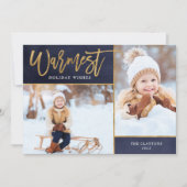 Warmste Wensen Faux Gold Foil 2 Foto Feestdagenkaart (Voorkant)
