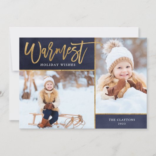 Warmste Wensen Faux Gold Foil 2 Foto Feestdagenkaart (Voorkant)