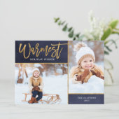 Warmste Wensen Faux Gold Foil 2 Foto Feestdagenkaart (Staand voorkant)