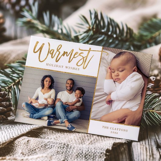 Warmste Wensen Faux Gold Foil 2 Foto Feestdagenkaart