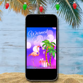Warmste wensen Flamingo Tropical Beach Kerstmis Feestdagen Kaart