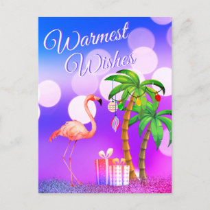 Warmste wensen Flamingo Tropical Beach Kerstmis Feestdagenkaart