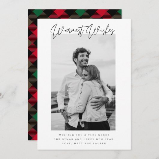 Warmste wensen foto minimalistisch kerstfeest feestdagenkaart (Voorkant / Achterkant)