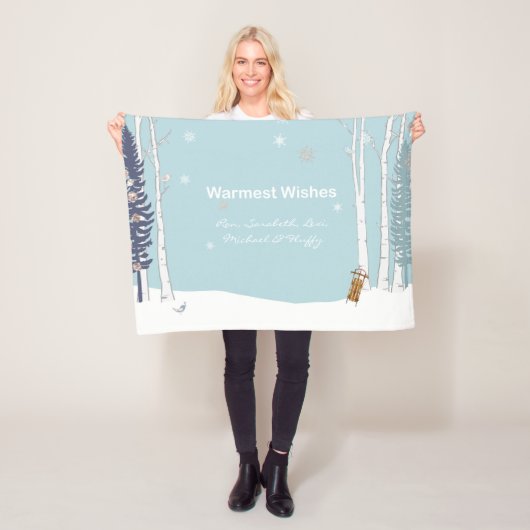Warmste wensen gepersonaliseerde wintersneeuw scen fleece deken (In situ)