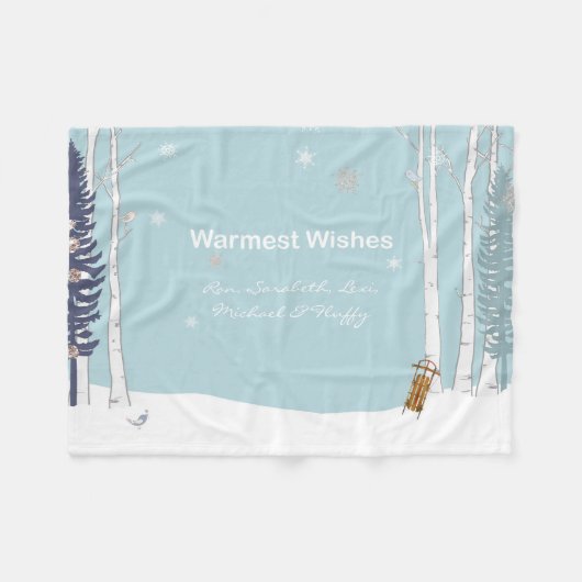 Warmste wensen gepersonaliseerde wintersneeuw scen fleece deken (Voorkant (Horizontaal))