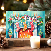 Warmste Wensen Gezellige Waterverf Open haard Kers Feestdagen Kaart