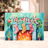 Warmste Wensen Gezellige Waterverf Open haard Kers Feestdagen Kaart