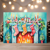 Warmste Wensen Gezellige Waterverf Open haard Kers Feestdagen Kaart