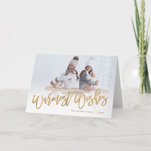 Warmste wensen Gold Script-fotobedekking Feestdagen Kaart (Voorkant)