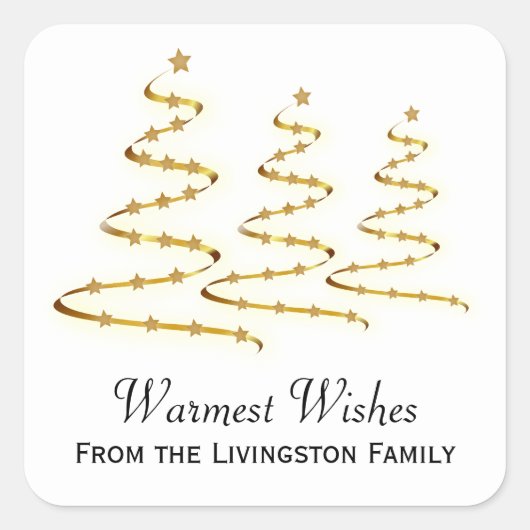 Warmste Wensen Gouden Lint Kerstbomen Vierkante Sticker (Voorkant)