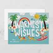 Warmste Wensen Grappige Surfende Kerstman en Stran Feestdagenkaart (Voorkant / Achterkant)