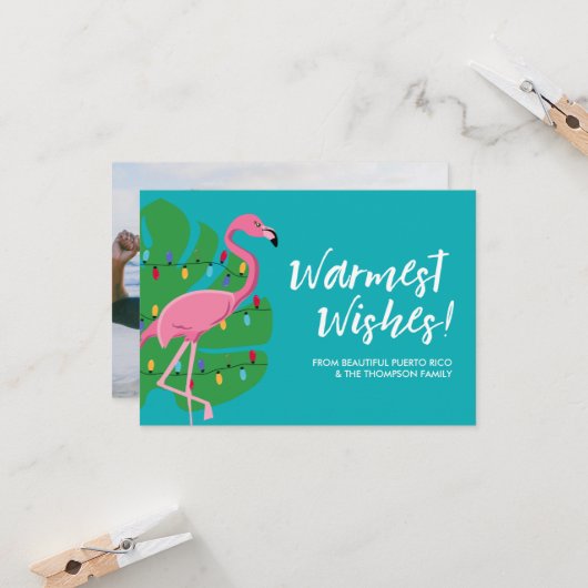Warmste wensen Holiday Flamingo blauwe Aangepaste Kaart (Voorkant / Achterkant in situ)