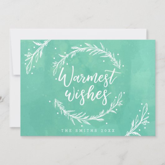 Warmste wensen Holiday Wreater & Waterverf Feestdagenkaart (Voorkant)