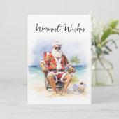 Warmste Wensen Kerstman aan het strand Feestdagenkaart (Staand voorkant)