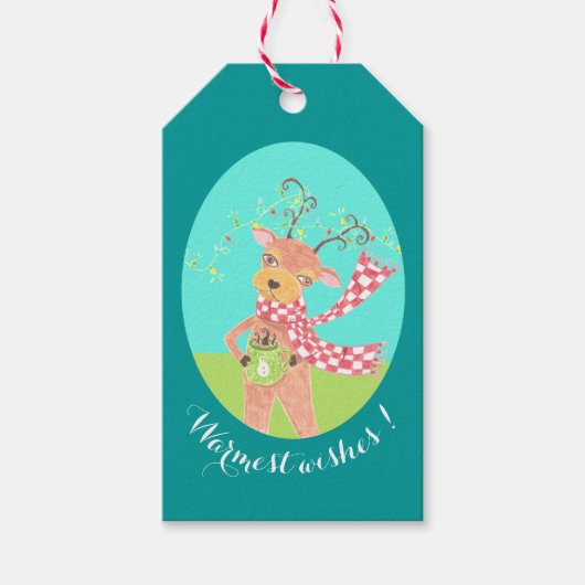 Warmste wensen - Kerstrendier cadeau labels Cadeaulabel (Voorkant)
