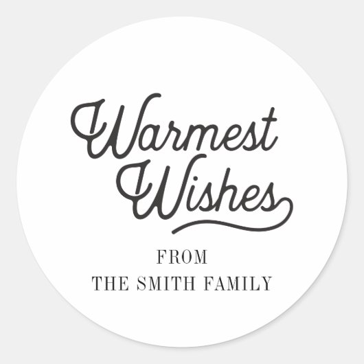Warmste Wensen Klassieke Moderne Vakantie Ronde Sticker (Voorkant)
