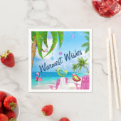 Warmste Wensen Leuke Vogels Strand Kerstfeest Servet (Insitu)