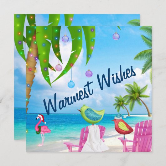 Warmste Wensen Leuke Vogels Tropisch Strand Kerstm Feestdagenkaart (Voorkant / Achterkant)