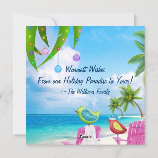 Warmste Wensen Leuke Vogels Tropisch Strand Kerstm Feestdagenkaart (Achterkant)