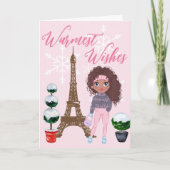 Warmste wensen met kerst in Parijs Eiffeltoren Roz Feestdagen Kaart (Voorkant)