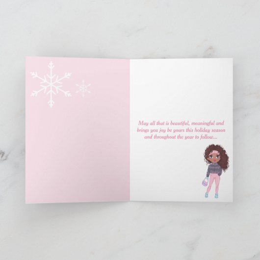 Warmste wensen met kerst in Parijs Eiffeltoren Roz Feestdagen Kaart (Binnen)