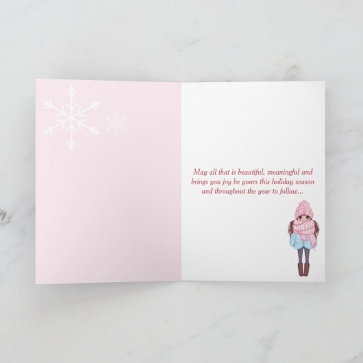 Warmste wensen met kerst in Parijs Eiffeltoren Roz Feestdagen Kaart (Binnen)