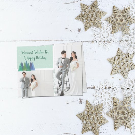 Warmste wensen Modern Blauwgroen | 2 Foto Vakantie Briefkaart