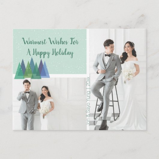 Warmste wensen Modern Blauwgroen | 2 Foto Vakantie Briefkaart (Voorkant)