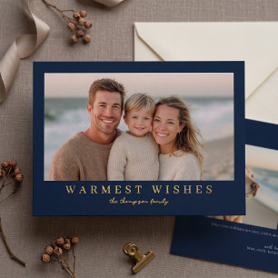 Warmste Wensen Modern Kerst Foto - Marineblauw Folie Feestdagenkaart