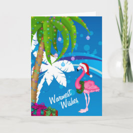 Warmste Wensen Palmbomen Flamingo Beach Kerst Feestdagen Kaart